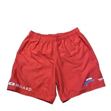 Red Speedo Swim Shorts 'Guard' Swimsuit Lifeguard Pockets Lined Small