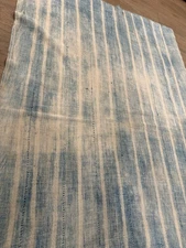 Vintage Bleached Out Fringe Light African Indigo Mud Cloth Denim Textile Blanket