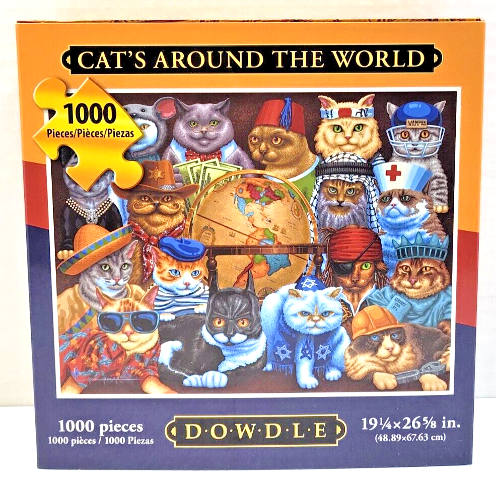Dowdle Puzzles CATS AROUND THE WORLD 1000 Piece Jigsaw Puzzle - NEW with Poster