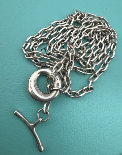 Tiffany Co Elsa Peretti Silver Toggle Open Circle Link Chain Lariat Necklace 20" - Picture 4 of 15