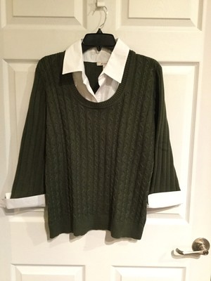 brown sweater with white collar