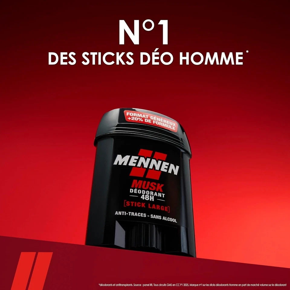 Lot 3 Déodorants Mennen MUSK 24H Stick Large Sans Alcool Anti-Traces 3 x 60ml - Photo 2/4