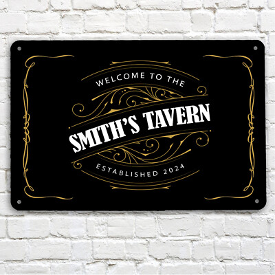 Personalisiertes Barschild - Vintage Schwarz & Gold - Hausbar Metall A4 Schild VT302