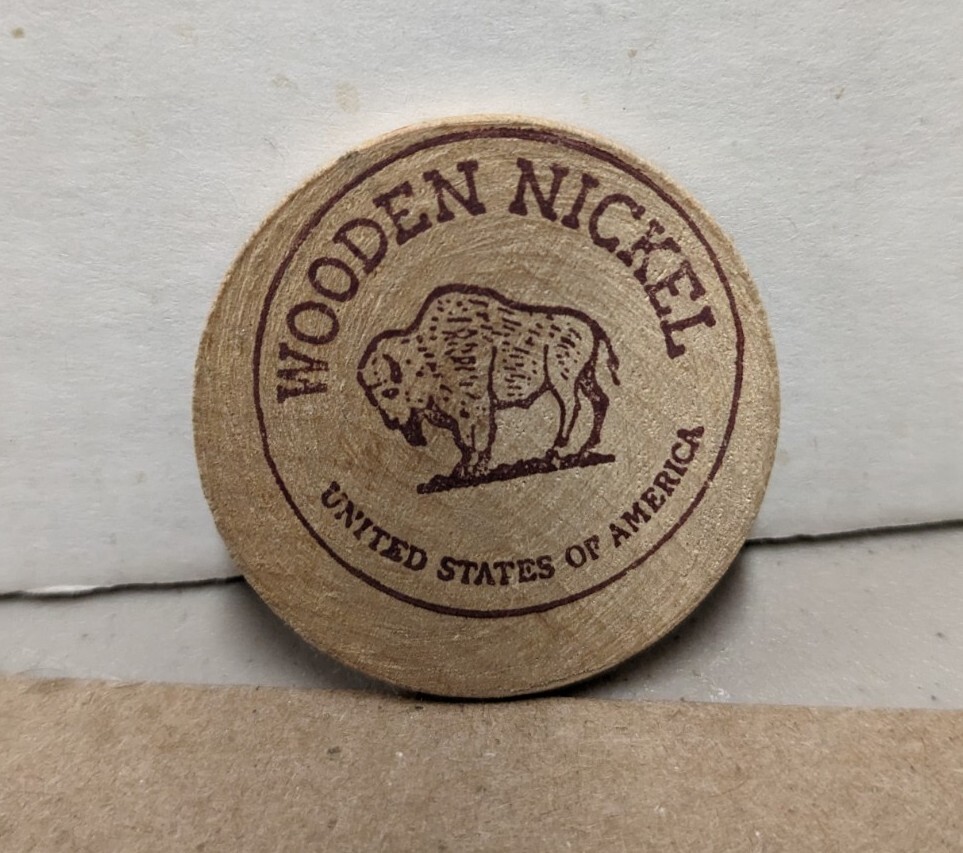 Vintage Hedden's Pharmacy Tenino Wa Wooden Nickel 5¢ On Wooden Money