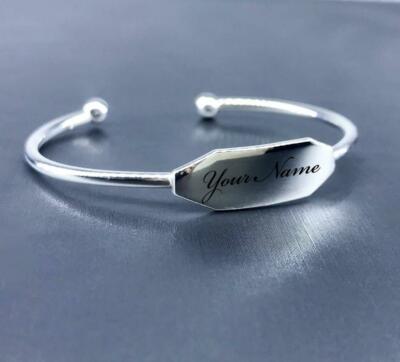 Personalized Your Name In 925 Sterling Silver Cuff Bangle Bracelet In 925 Silver