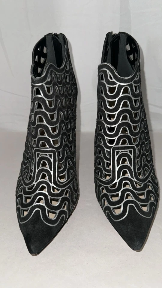 40/9❤️NICHOLAS KIRKWOOD MADE ITALY Negro Gamuza Cuero Tacones Altos BOTINES Foto 4 de 4