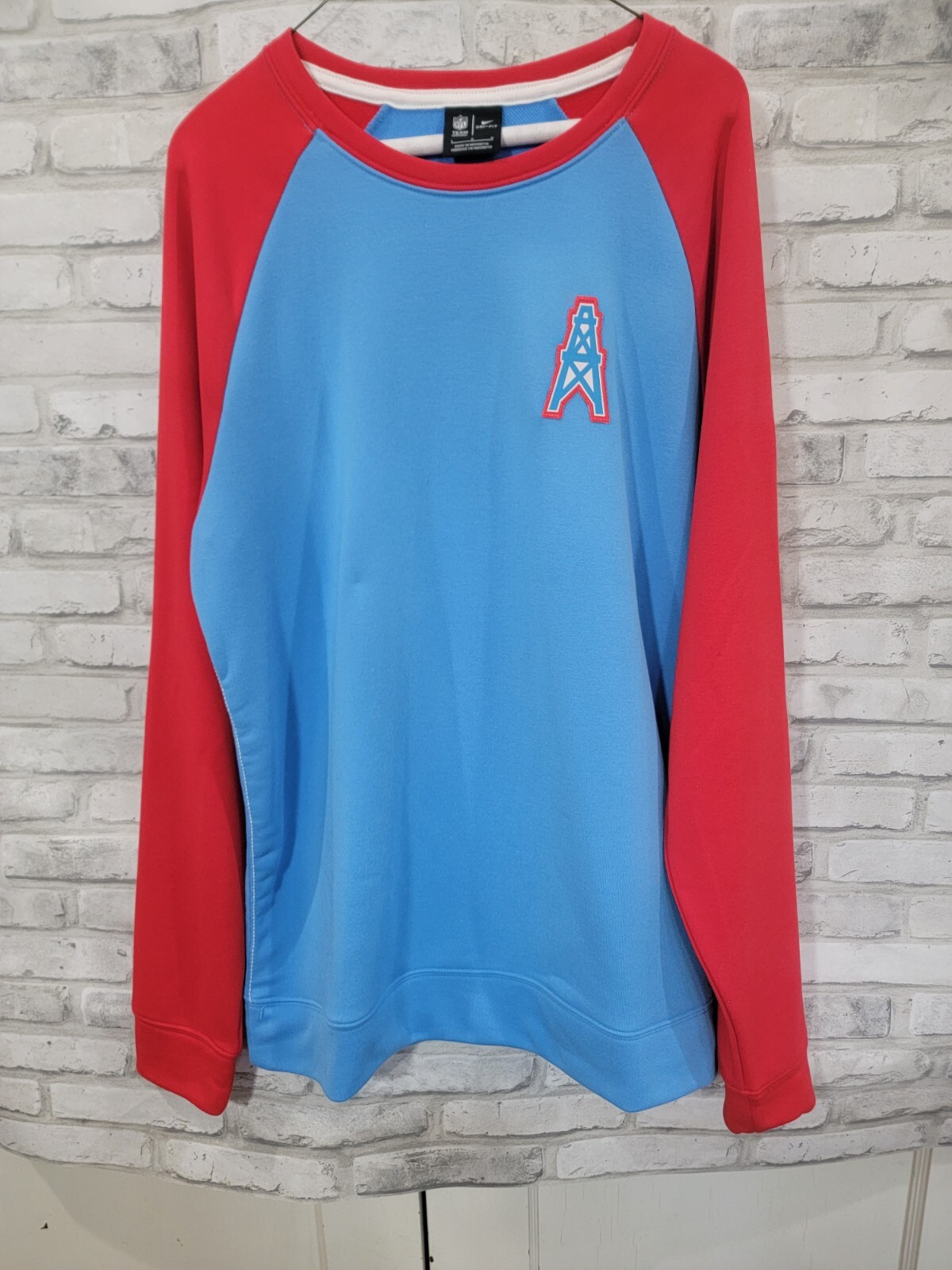 Men Large Nike Houston Oilers NFL Football Historic Raglan Blue