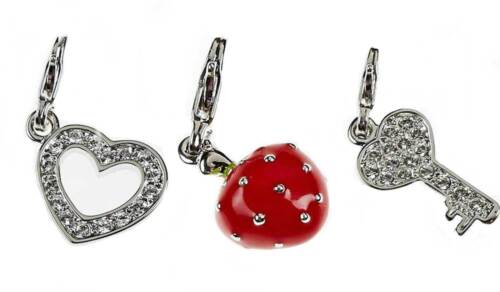 Swarovski Elements Heart Lucky 18th 21st Birthday Key Strawberry Clip On Charms - Picture 1 of 5