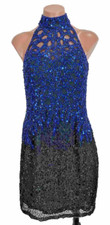 Vintage Nite Line Beaded Sequin Caged Neck Mini Cocktail Dress Formal 6 90s