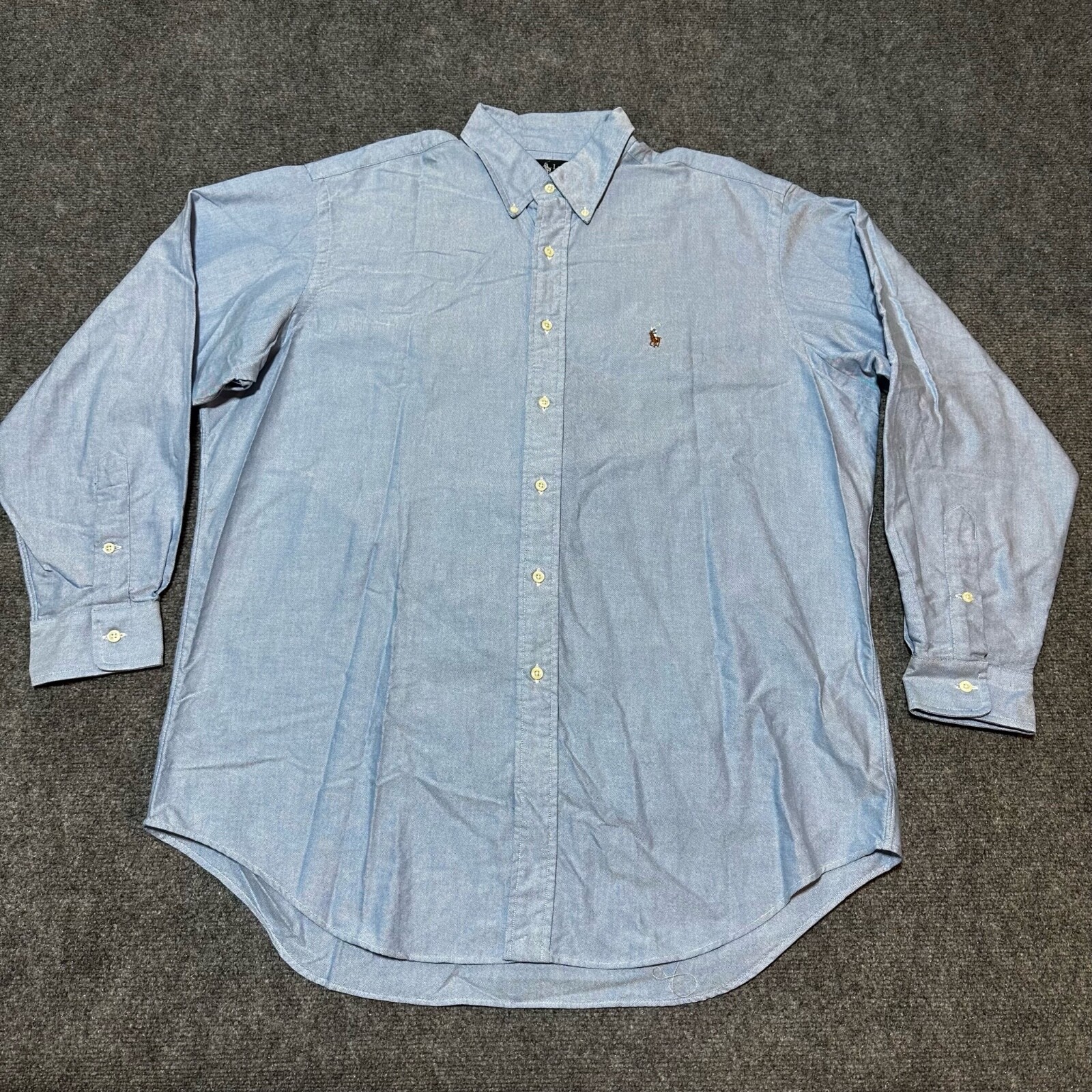 Camicia Ralph Lauren da uomo 16 5 blu cotone abbottonato collo yarmouth logo pony