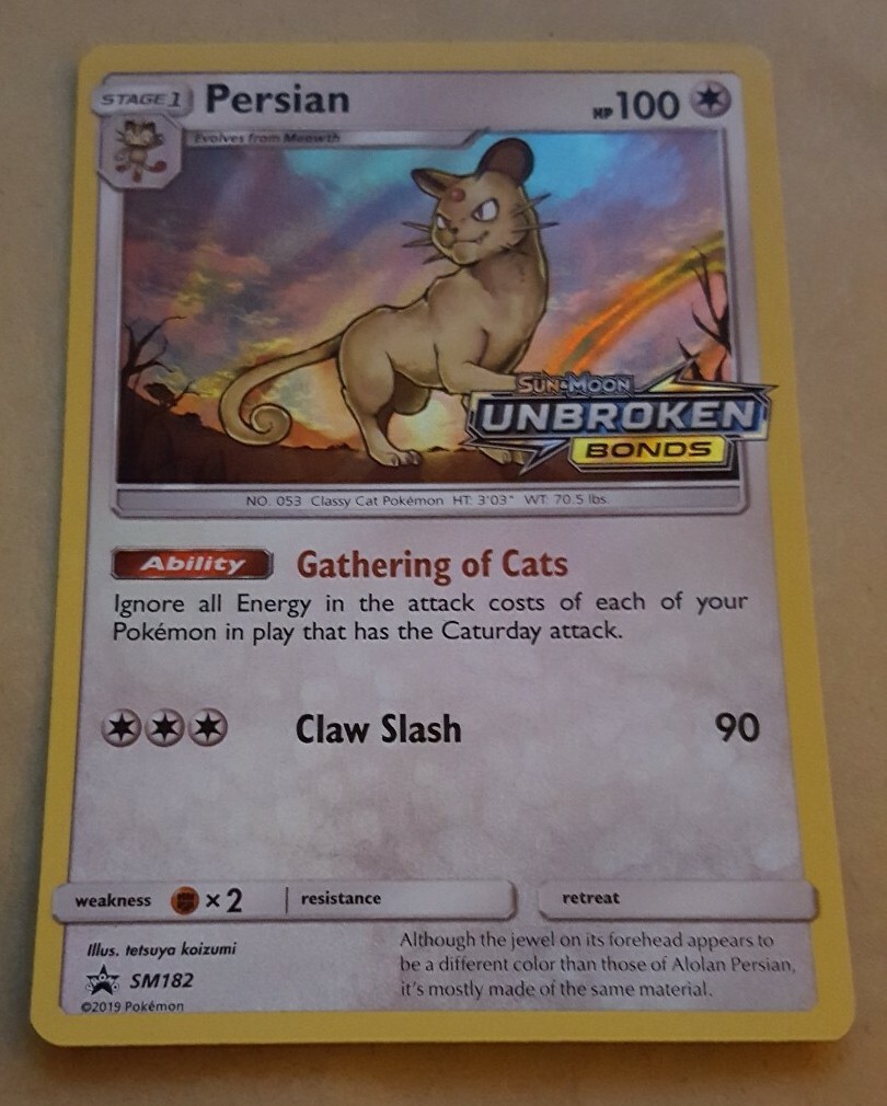 POKEMON PROMO CARD - S & M UNBROKEN BONDS PRE-RELEASE - PERSIAN SM182 (HOLO) NM