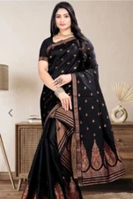 Embroidered Assam Silk Jacquard Saree  (Black)