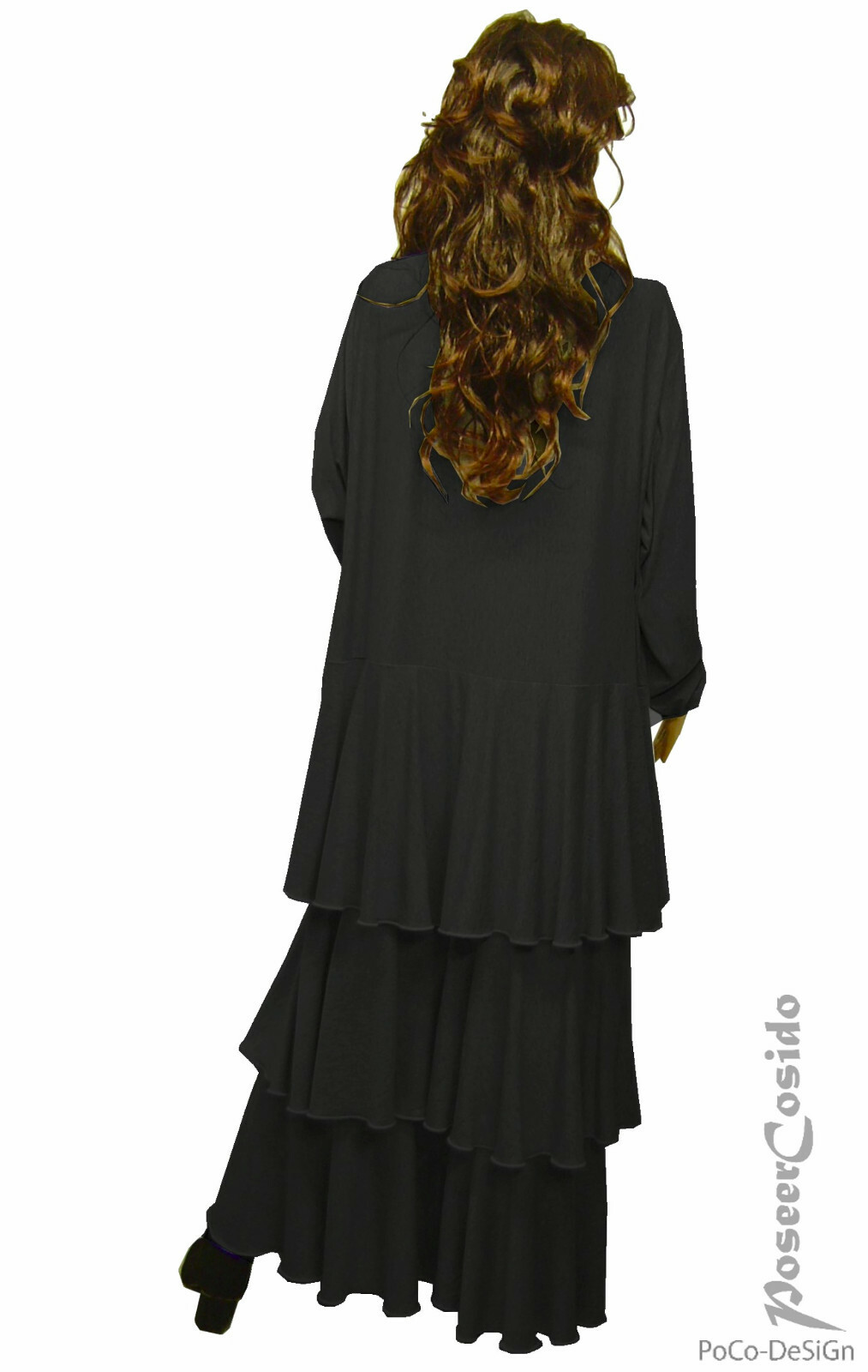 LAGENLOOK Long Ballon-Kleid Shabby schwarz 44 46 48 50 52 54 56 58 L-XL XXL XXXL