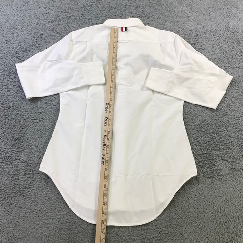 Thom Browne New York Shirt Womens 42 Button Up Satin Weave Engineered 4 Bar Stri - Picture 9 of 14