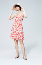 Uniqlo Cassie Byrnes Floral Dress Orange Flower Print Strappy Dress size S UK 8