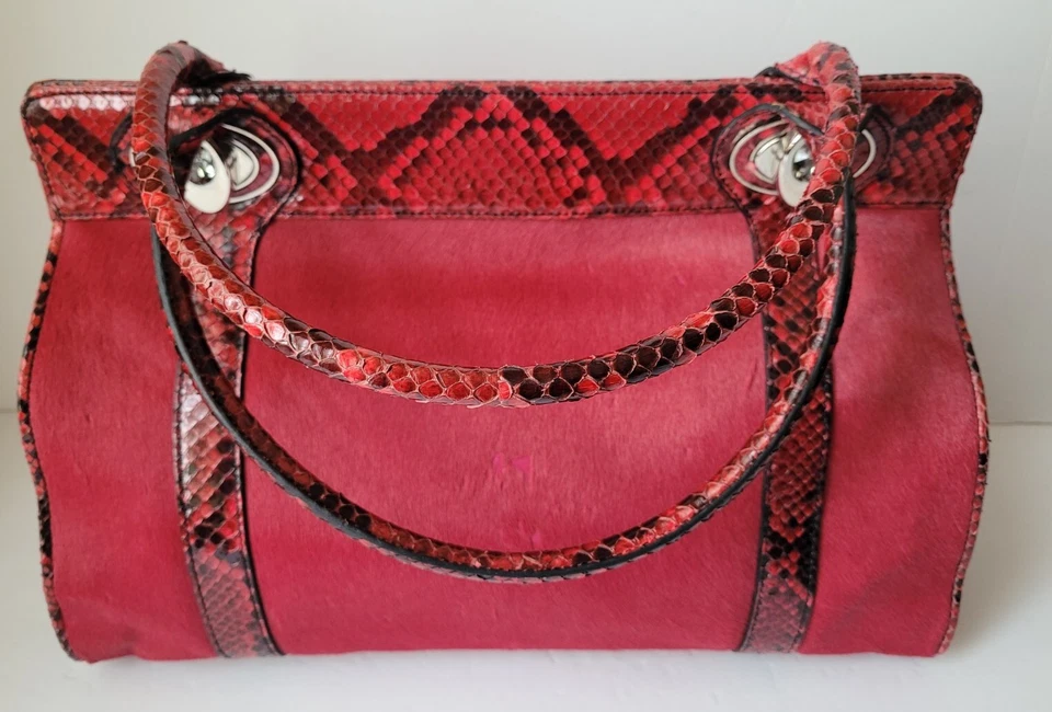 Bolso de mano JUDITH LEIBER de colección pelo de pony rojo piel de serpiente cuero Swavorski Foto 2 de 4