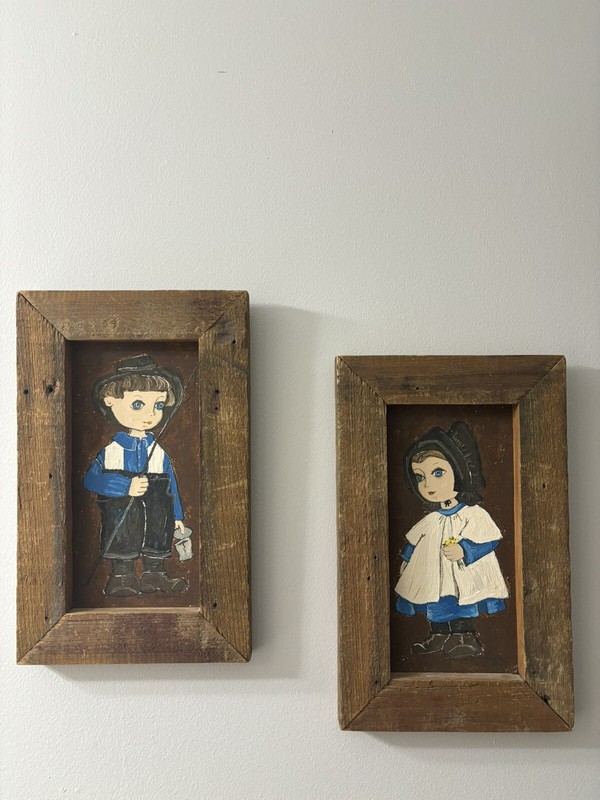Dolores Hackenberger PA 1930 Two Paintings Amish Boy And Amish Girl Signed