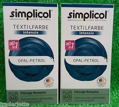 2x Simplicol TEXTILFARBE intensiv OPAL- PETROL flüssige Rezeptur All in1