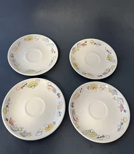 Vtg Franciscan Gladding McBean Co. Saucer Plate Mushroom Woodlore Cottage Set 4