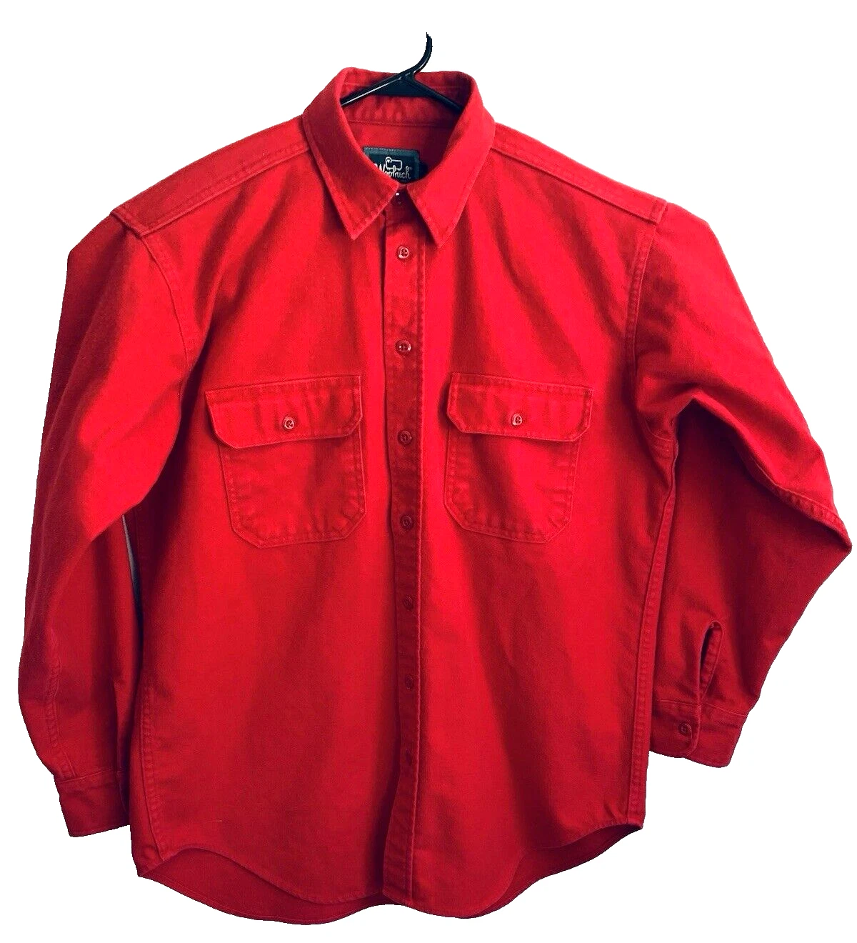 Vintage Woolrich Men L Brushed Flannel Button Down Shirt Red Long Sleeve Outdoor