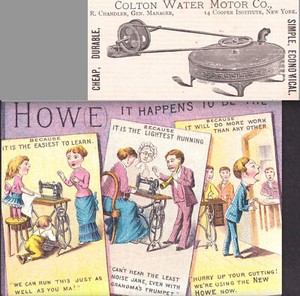 RARE Colton Water Motor to Motorize a Howe Sewing Machine Ear Trumpet Trade Card