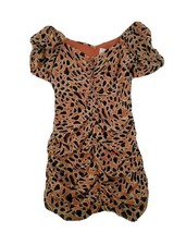 JOA Womens Size S Orange Leopard Print Short Sleeve Ruched Mini Dress NEW NWOT