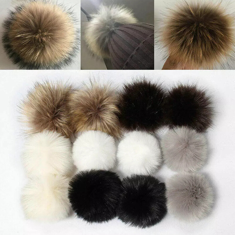 x 12cm Faux Fur Pom Pom Hair Balls for Hat Scarf Handbag Key Chain DIY  Craft