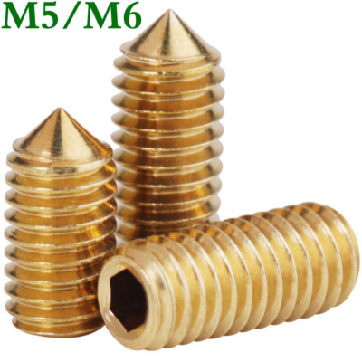 M5 M6 Metric Solid Brass Grub Screws Allen Hex Socket Set Screws with Cone Point