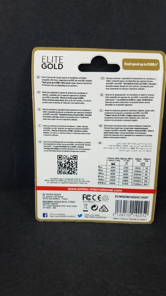 EMTEC Micro SDHC 16gb Class 10 Gold Plus with Adapter - Image 2 of 3
