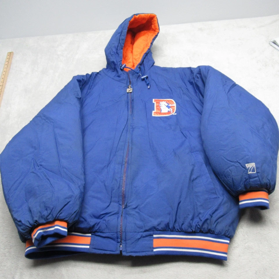 Chaqueta De Colección Denver Broncos Para Hombres XL Logo 7 NFL Azul Cremallera Completa Capucha Puffer Foto 2 de 4