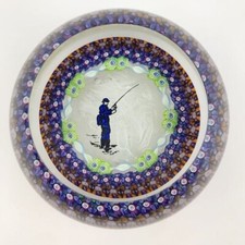 Perthshire PP87 1986 Fisherman Millefiori Garland Top Facet Lace Paperweight COA