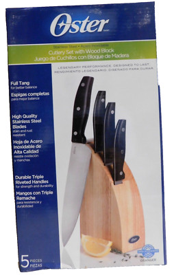 Oster 62377.05 5 Piece Granger Cutlery Set Full Tang Natural Wood Block
