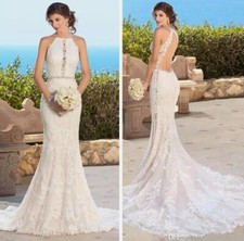 Sexy Mermaid Halter Beach Wedding Dresses Boho Lace Open Back Bridal Gowns 2026