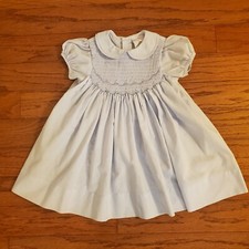 Vintage Petit Ami Baby Dress Blue Polka dot Smocked Rosettes 12 Months