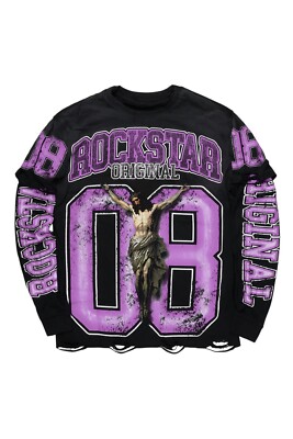 Rockstar Original Fields Black/Purple Double Layer Long Sleeve Graphic T-Shirt