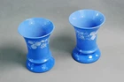 2 pcs glass cups OPALINE GLASS blue CUP enamel painting RARE COLOR around 1880