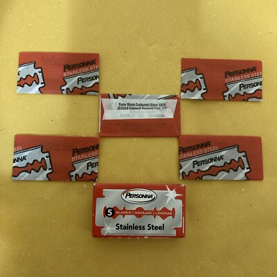 5 Double Edge Razor Blades, Personna Stainless Steel (Red box)