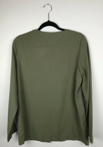Olive Army Green Soft Blouse Gold Buttons Long Sleeve Size Large - Picture 4 of 5