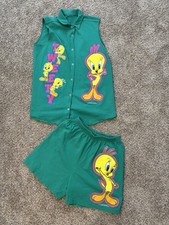 Tweety Looney Tunes Women's Pajama Set 1995 Green Cotton