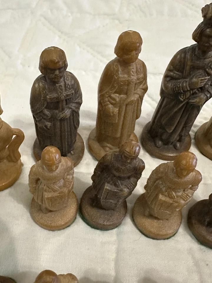 复古 50 年代树脂象棋棋子文艺复兴中世纪毛毡底部全套 — 第 4/4 张图片