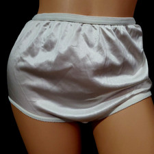 USA Vintage SEARS Sissy Granny Panty Brief SILKY WHITE NYLON Second Skin LARGE
