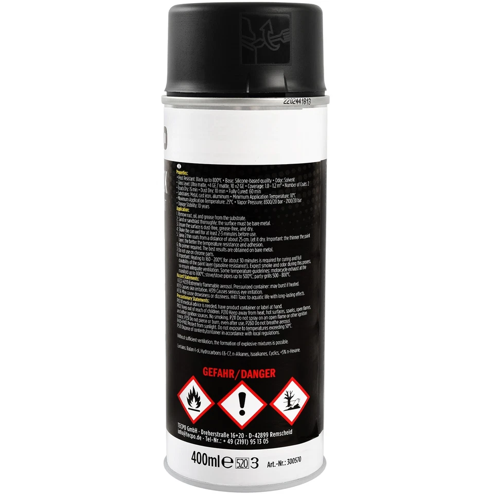2x400ml THERMOLACK 800°C AUTO AUSPUFFLACK OFENLACK SCHWARZ MATT HITZEBESTÄNDIG - Bild 3 von 4