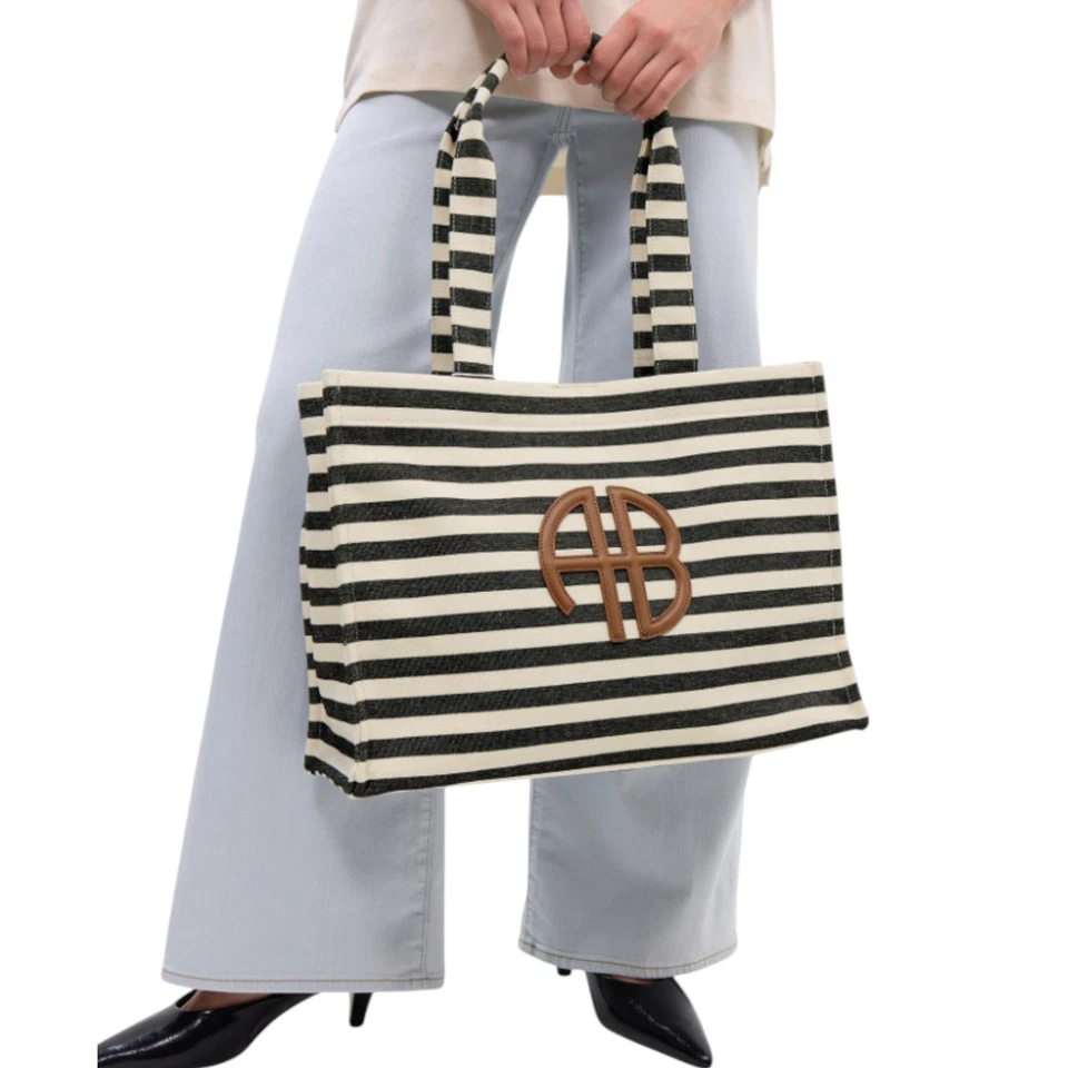 ANINE BING Lara Tote Bag – Multi Stripe Canvas with Leather - multi-color stripe - Image 2 of 4