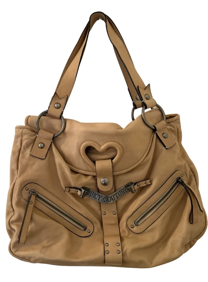 RARE Vintage Y2K Juicy Couture Leather Heart Cutout Shoulder Bag Tan Camel HTF - Image 2 of 4