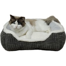 Luxury Square Grey Cat  Dog Bed - Soft 18.5"x18.5"x6.5", Grey-Rectangle