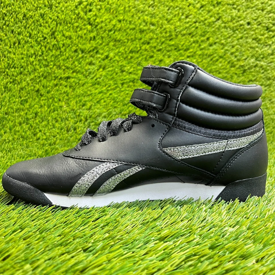 Reebok Freestyle Hi Womens Size 8 Black White Athletic Leather Shoes Sneakers - Image 2 of 4