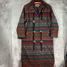 Vintage Woolrich Jacket Womens Sz L Nordic Navajo Duster 8718 Long Aztec 90s