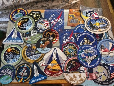 Vintage Lot of 26 NASA Space Patches Shuttle, Skylab, Apollo Factory Seconds