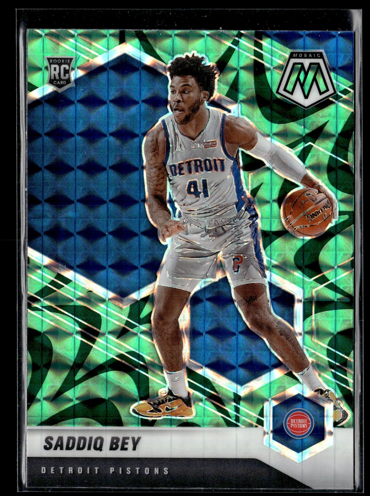 2020-21 Panini Mosaic #209 Saddiq Bey Rookie RC Prizm Reactive Green Pistons