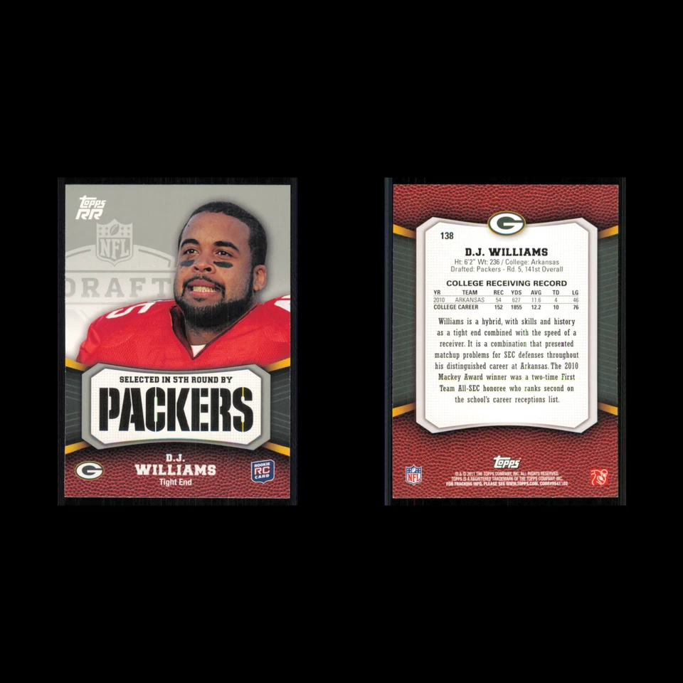 D.J. Williams Rookie #138 2011 Topps Rising Rookies Green Bay Packers Football - Image 3 of 3